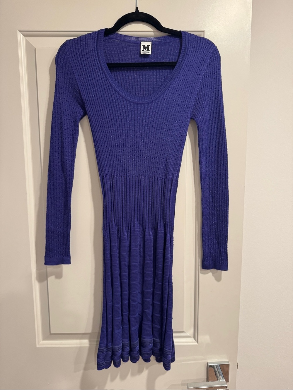 Missoni Violet/Royal Blue Ribbed Knit Long Sleeve Fit-and-Flare Dress